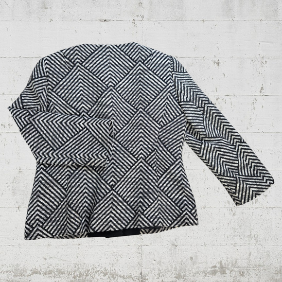 Anne Klein Black Tweed Retro Diamond Single Breasted Cropped Blazer Size 2P - Picture 8 of 11